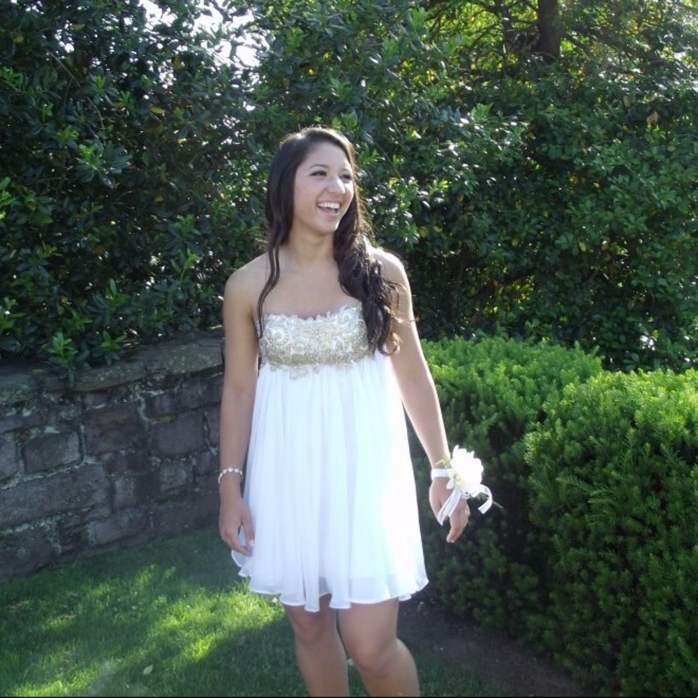 Cropped goddess dress with gold flower design